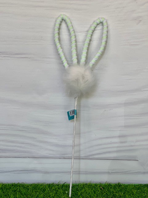 MINT GREEN & WHITE STRIPPED PLUSH BUNNY EARS & COTTON TAIL PICK EA99234