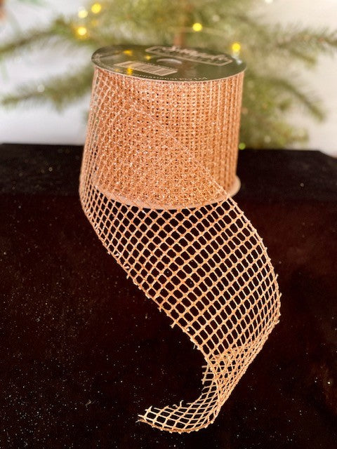 ROSE GOLD MESH WIRED RIBBON X299340