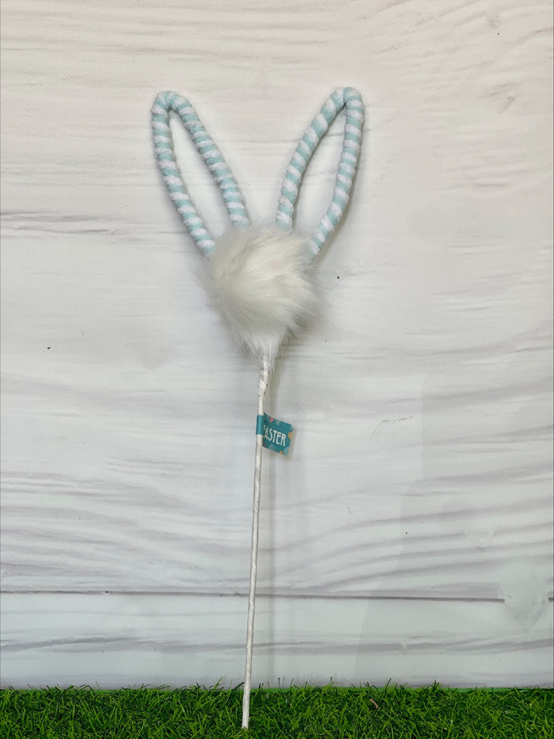 BLUE & WHITE STRIPPED PLUSH BUNNY EARS & COTTON TAIL EASTER PICK EA00671