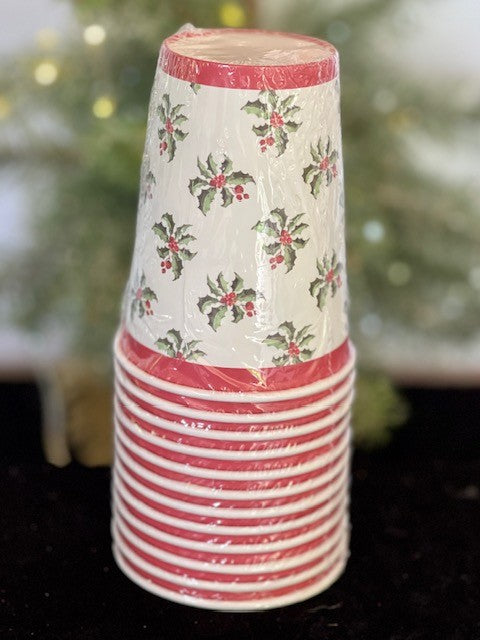 HOLLY PRINT PAPER CUPS 12PC X311912