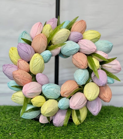 BRIGHT PASTEL CREPE PAPER EASTER EGG WREATH EA20297