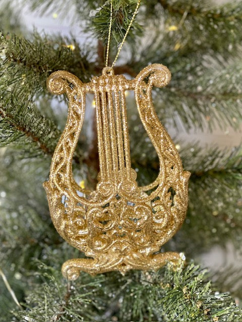 GOLD GLITTER HARP TREE ORNAMENT X354407