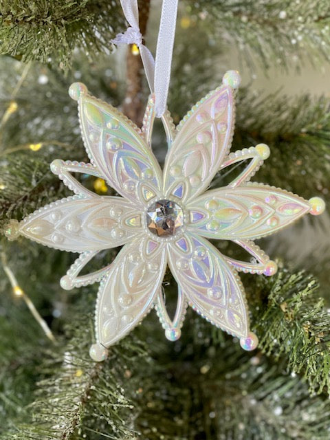 IRRIDECENT WHITE SNOWFLAKE HANGING ORNAMENT X358207