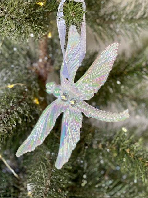 WHITE IRRIDECENT DRAGONFLY HANGING ORNAMENT X358399