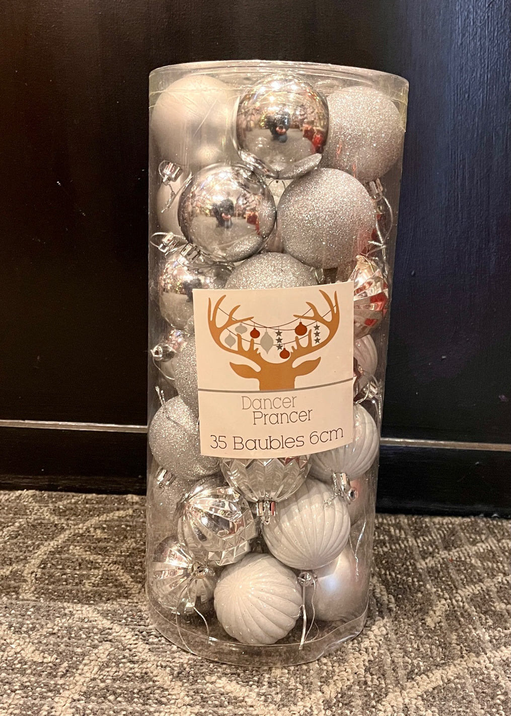 35 PACK OF SILVER 6CM SHATTERPROOF BAUBLES X368602