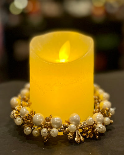 GOLD & PEARL CANDLE WREATH X371442