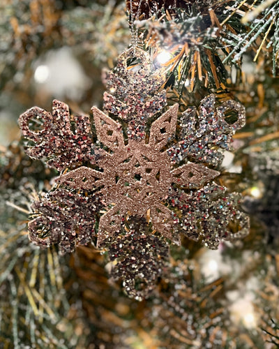 PINK & CHAMPAGNE GLITTER SNOWFLAKE ORNAMENT X372982