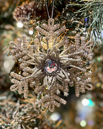 CHAMPAGNE GLITTER SNOWFLAKE HANGING ORNAMENT X375327