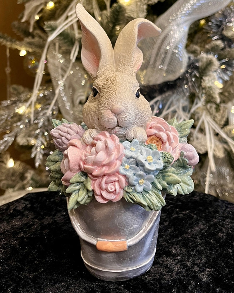 BUNNY IN BUCKET WITH FLOWERS EA00517