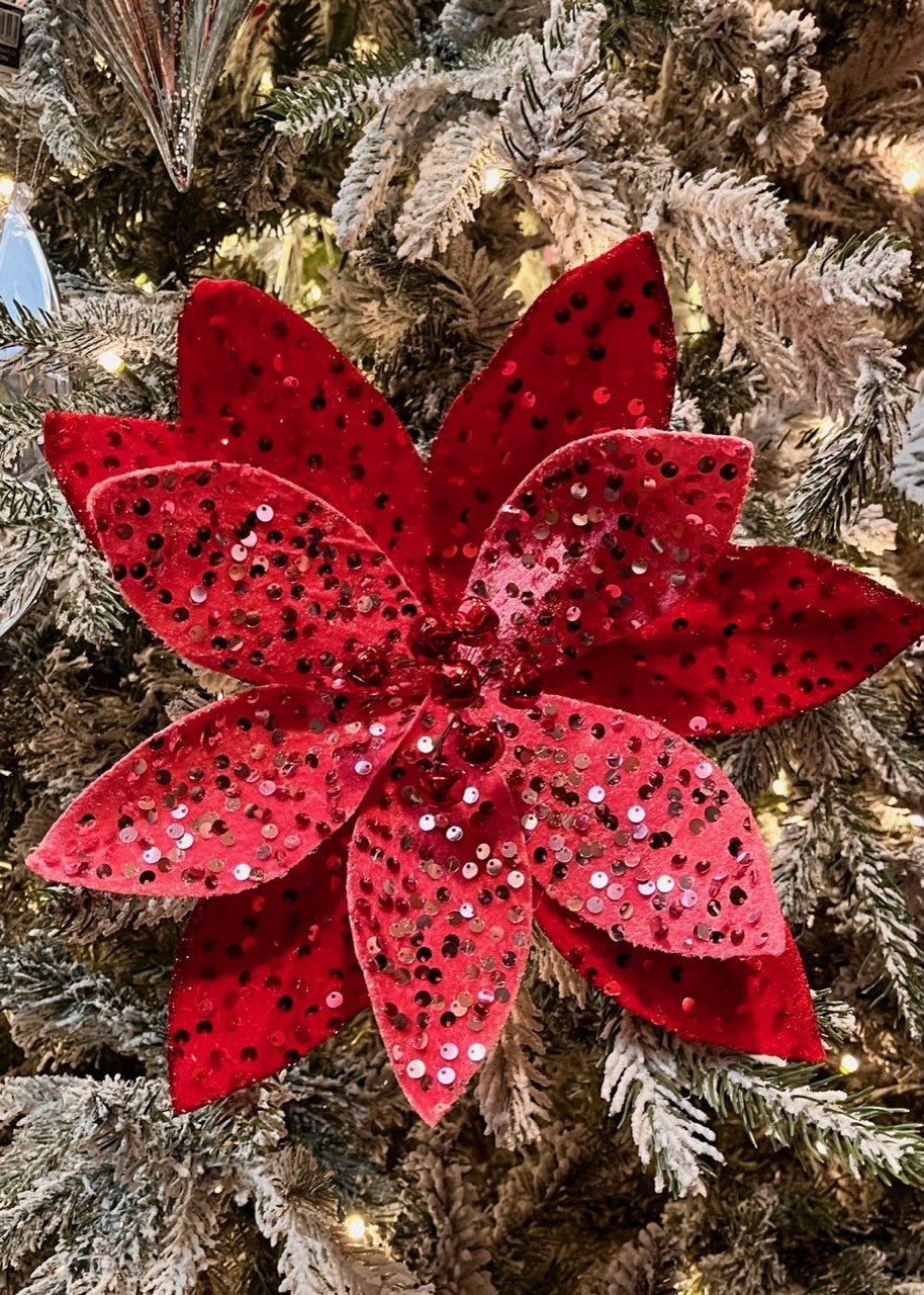 30CM RED & PINK SEQUIN POINSETTIA X419632