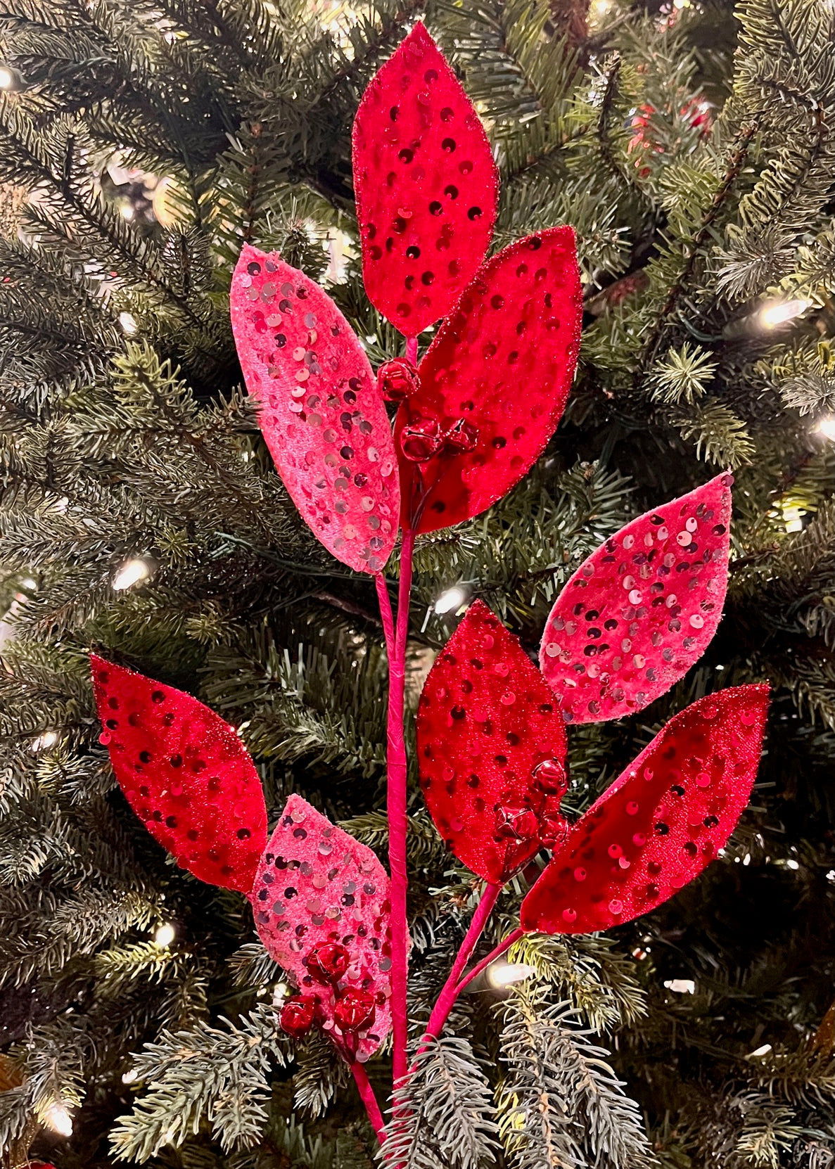 68CM RED & PINK SEQUIN LEAF STEM X419700