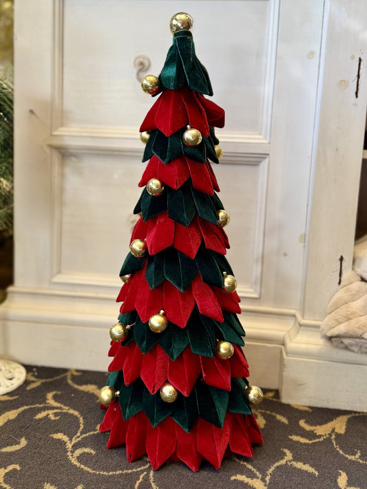 RED & EMERALD VELOUR CHRISTMAS TREE WITH GOLD BAUBLES 69CM X419779