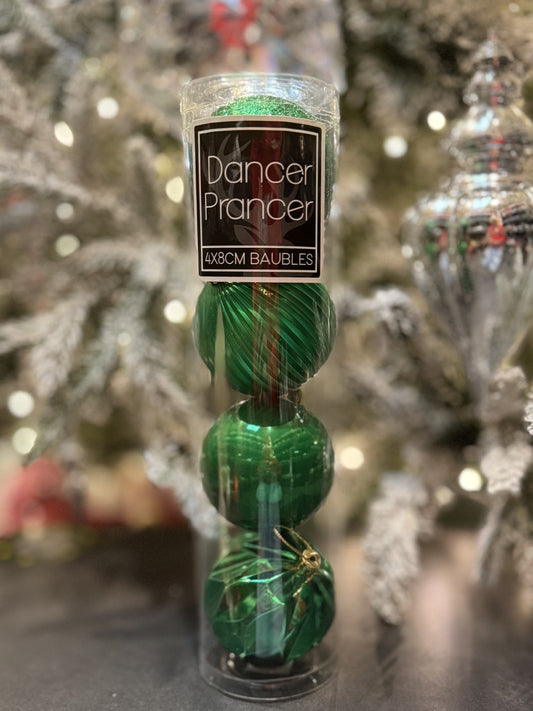 8CM GREEN BAUBLE 4 PACK X421390