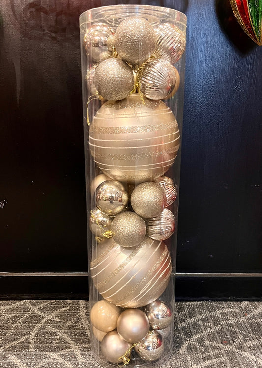 32 PACK CHAMPAGNE SHATTERPROOF BAUBLES X421604