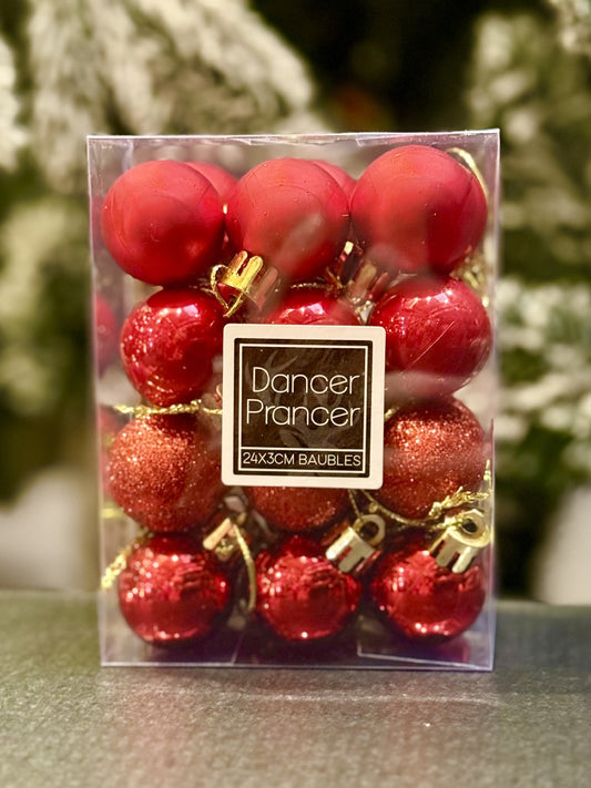24 PACK 3CM BAUBLE-RED X421666