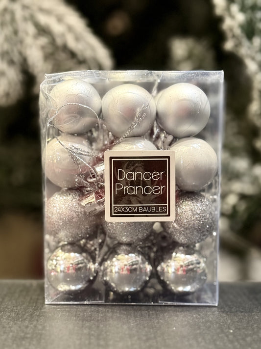 24 PACK 3CM BAUBLE-SILVER X421673