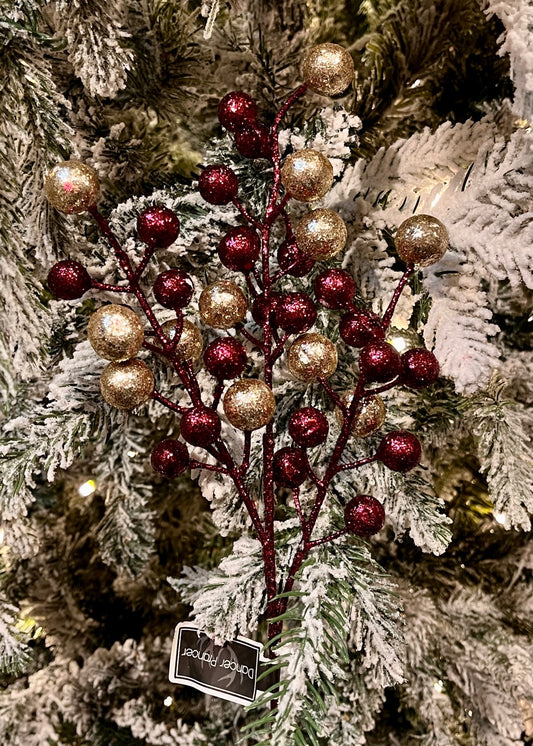 BURGUNDY & CHAMPAGNE GLITTER BERRY BUNCH 40CM X431191