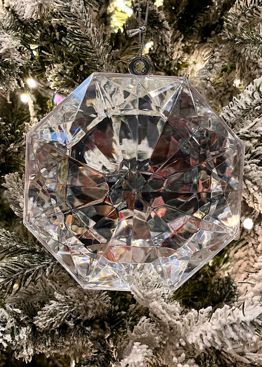 SILVER OCTAGONAL ACRYLIC JEWEL ORNAMENT X432259
