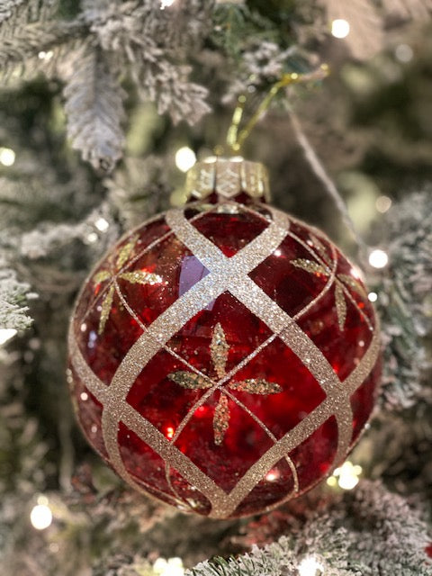 15CM RED SHATTERPROOF BAUBLE W/HANDPAINTED CHAMPAGNE DETAILS X435779