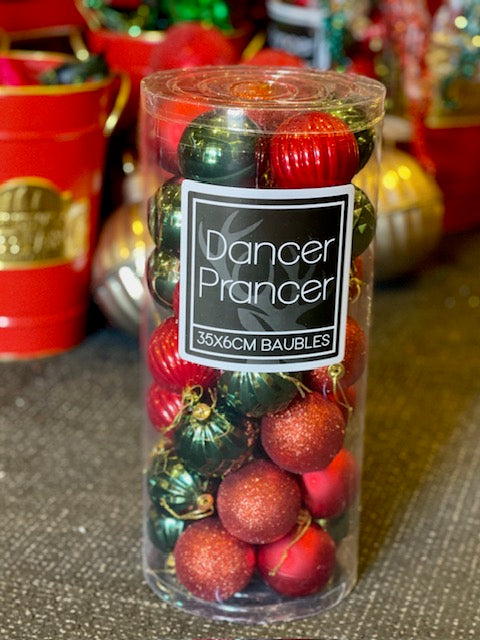 35 PACK OF 6CM RED & GREEN BAUBLES X435847