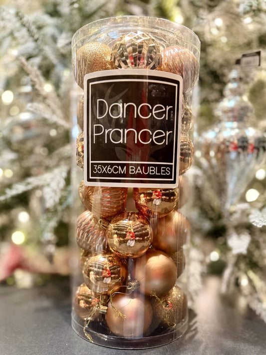 35 PIECE PACK 6CM ROSE GOLD BAUBLES X435878