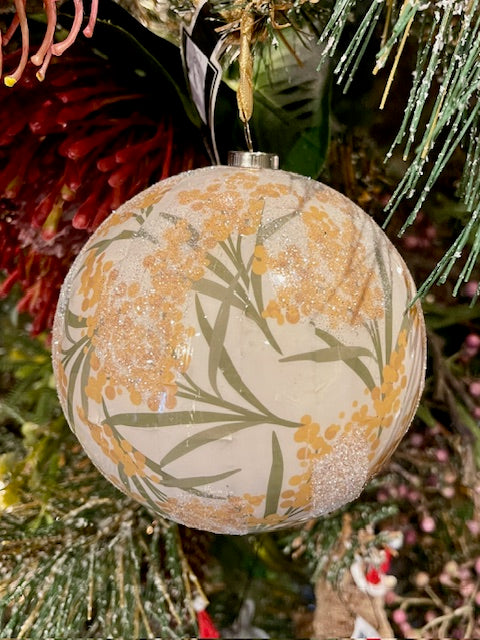GLITTER WATTLE 10CM BAUBLE X435922