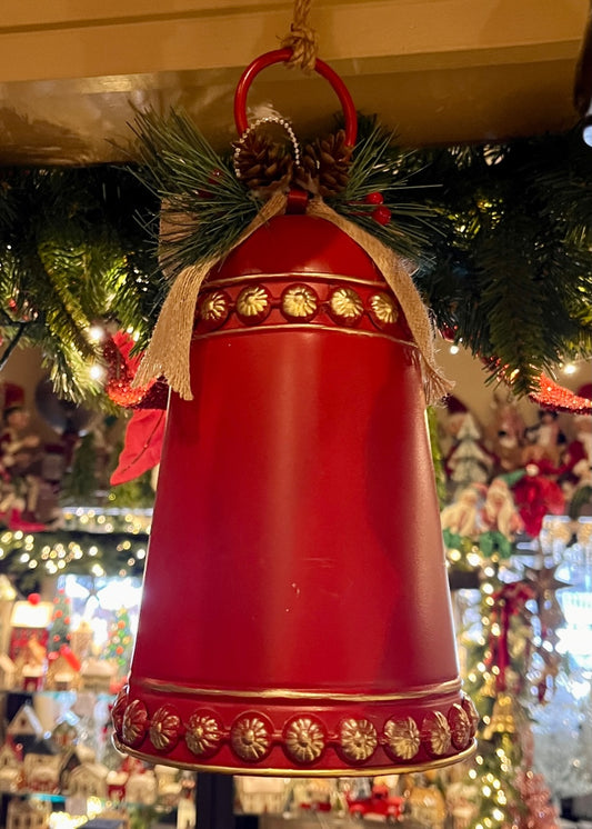 RED METAL BELL W/PINE&BERRY DETAIL X440834