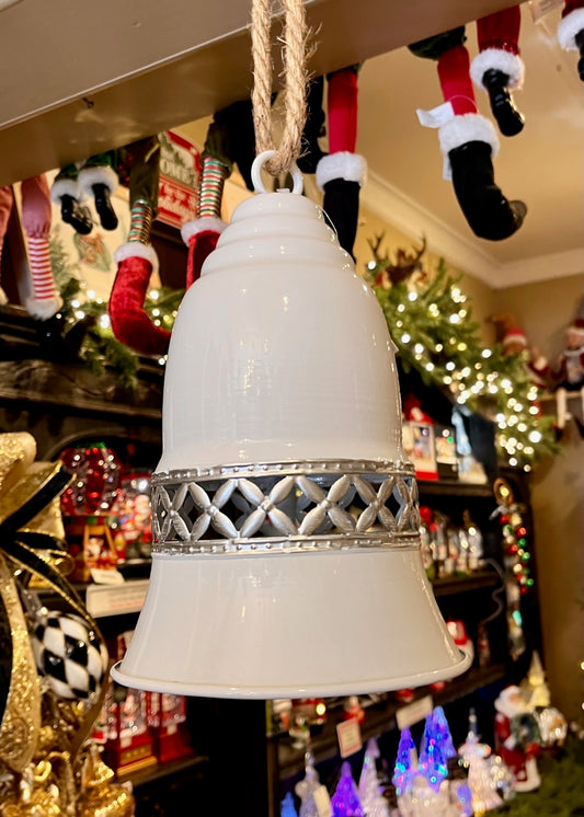 WHITE METAL BELL WITH SILVER DETAIL SMALL  X440964