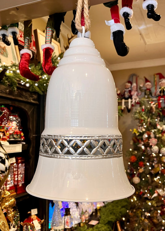 WHITE METAL BELL WITH SILVER DETAIL LARGE X440971