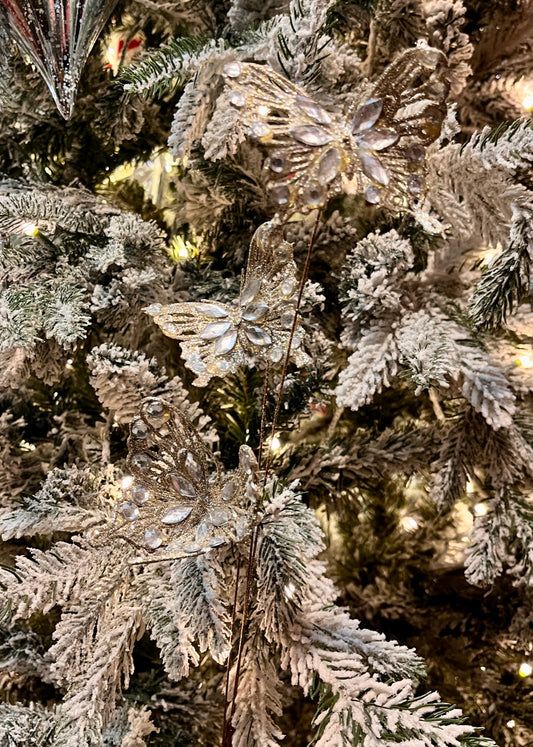 80CM 3 SILVER BUTTERFLIES GLITTER SPRAY X442395