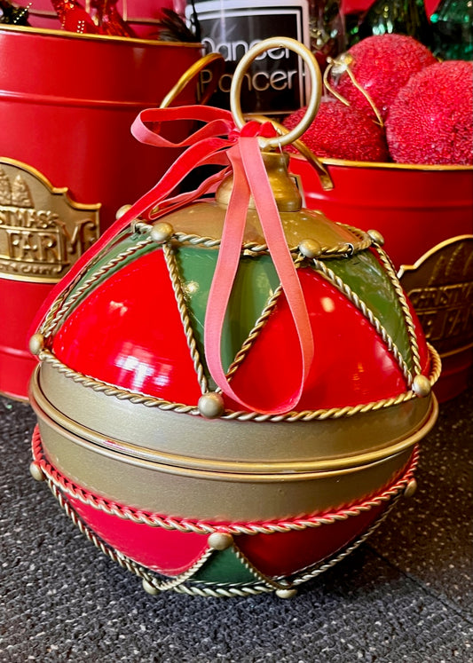20CM RED, GREEN, GOLD HARLEQUIN METAL BAUBLE BELL X443217