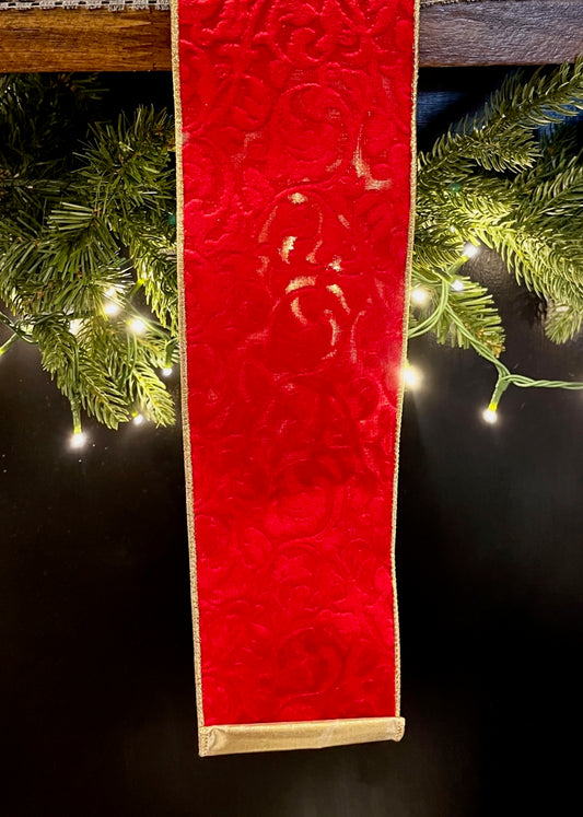 BURGUNDY BAROQUE RIBBON WITH CHAMPAGNE UNDERLAY & WIRE EDGE X443552