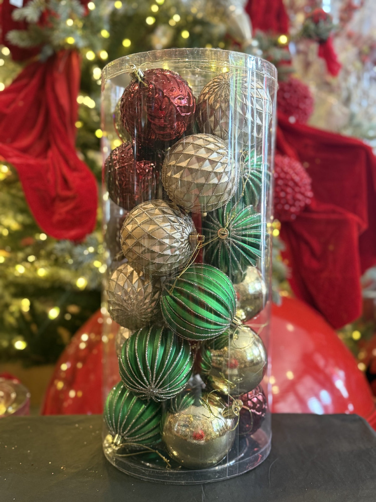 24PK 8CM MULBERRY WINE, FORREST GREEN & CHAMPAGNE BAUBLE X466315