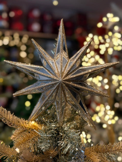 MIRROR STAR TREE TOPPER WITH CHAMPAGNE GLITTER X482094