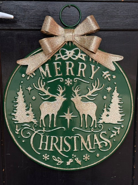 METAL MERRY CHRISTMAS WITH REINDEER SIGN X486795