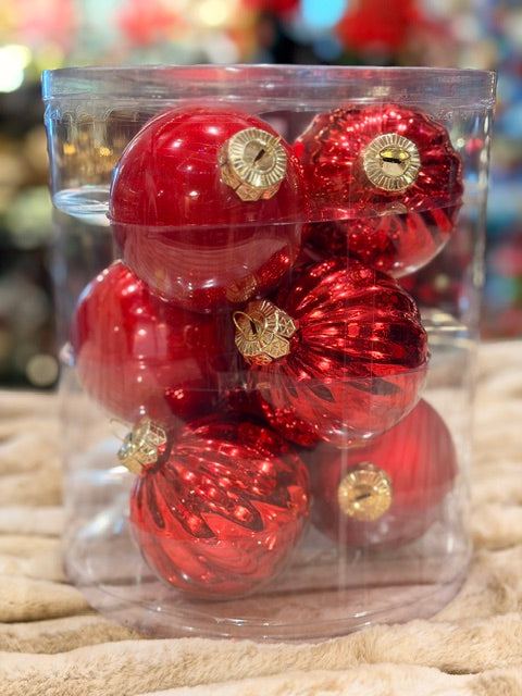 9PK 8CM RED GLASS BAUBLES X487570