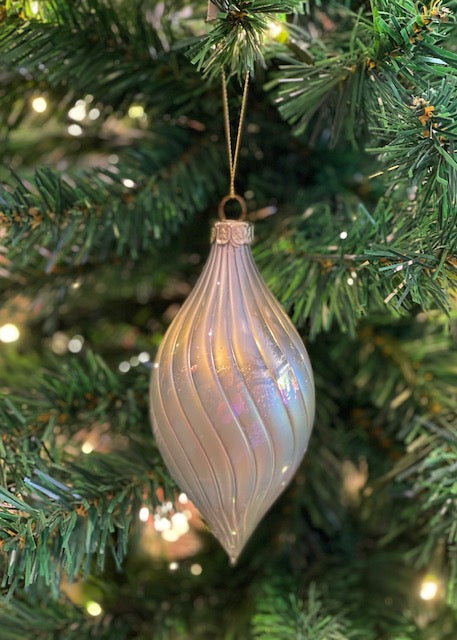 MAUVE IRIDESCENT TEARDROP GLASS HANGING ORNAMENT X488775
