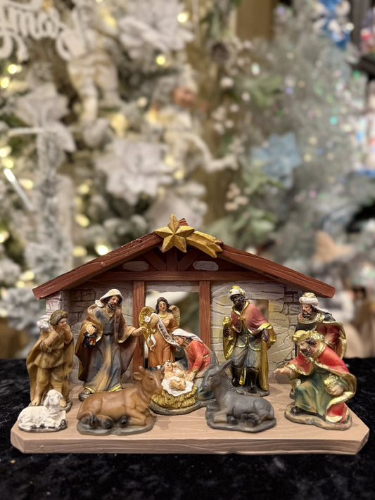 NATIVITY SET AND STABLE - 75MM 11PCS NS10434