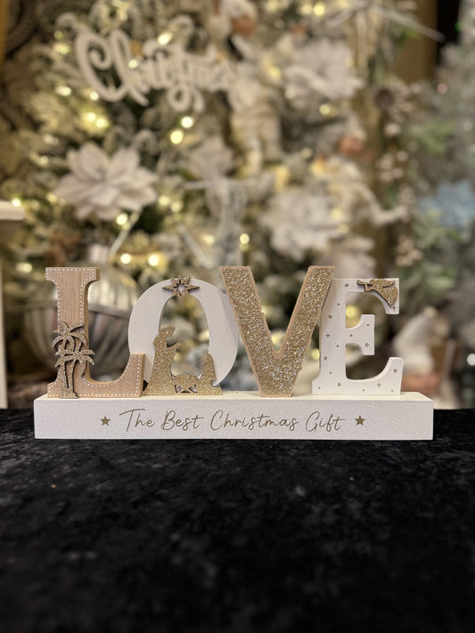 WOODEN NATIVITY PIECE - LOVE NST10458