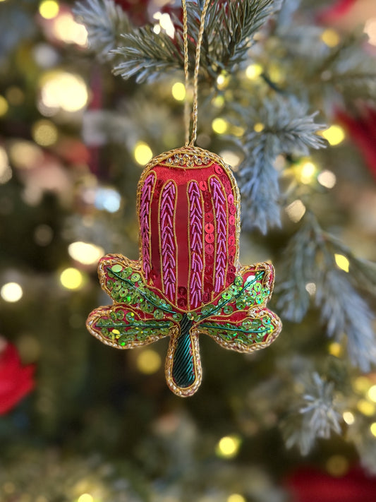 BANKSIA BEAUTY SEQUIN TREE DECORATION X220514