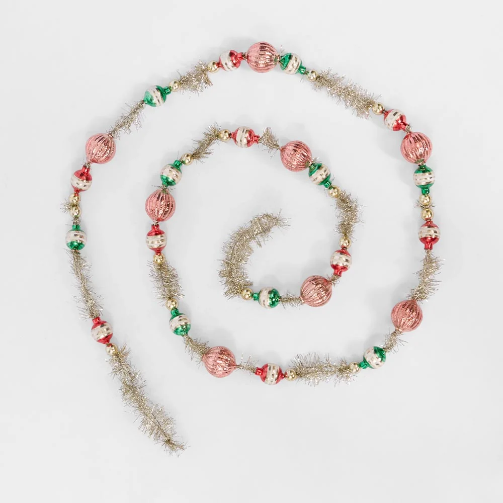 ROSE GOLD, RED, GREEN RETRO BAUBLE GLASS GARLAND X250612
