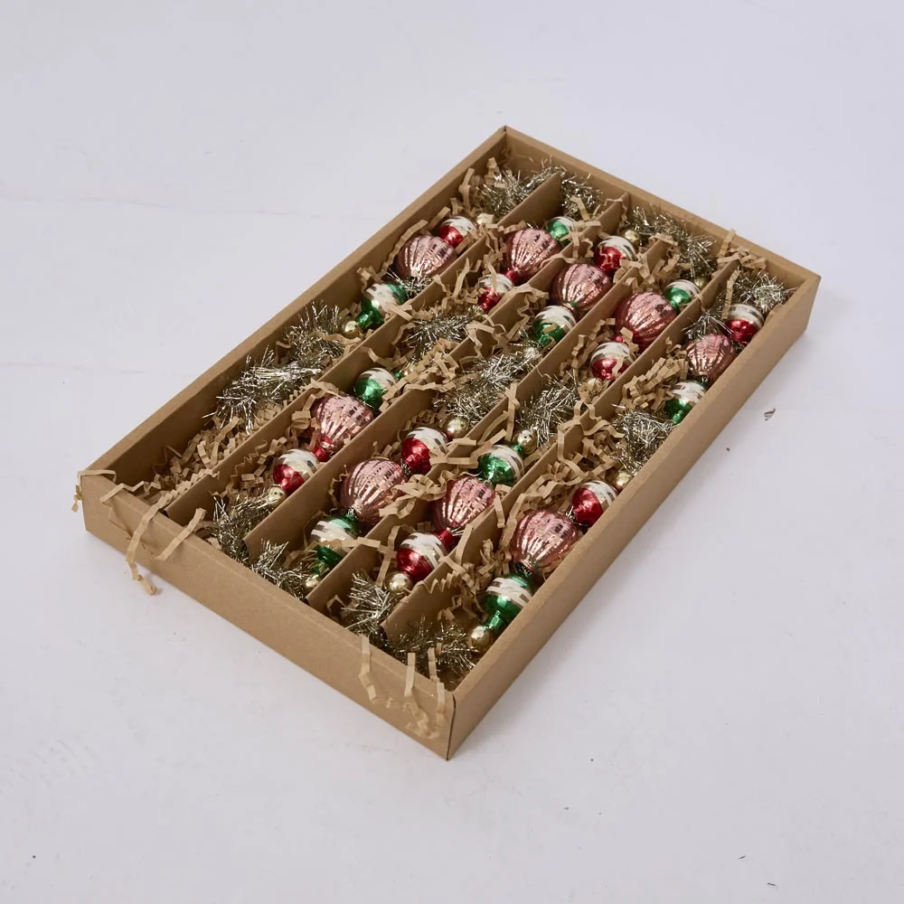 ROSE GOLD, RED, GREEN RETRO BAUBLE GLASS GARLAND X250612