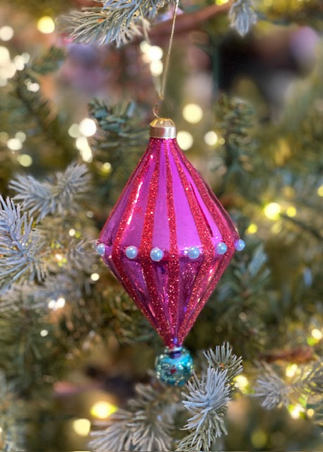 PINK & TEAL DIAMOND CARNIVALE GLASS HANGING ORNAMENT X2520226