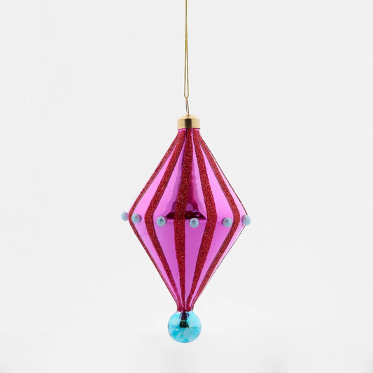 PINK & TEAL DIAMOND CARNIVALE GLASS HANGING ORNAMENT X2520226
