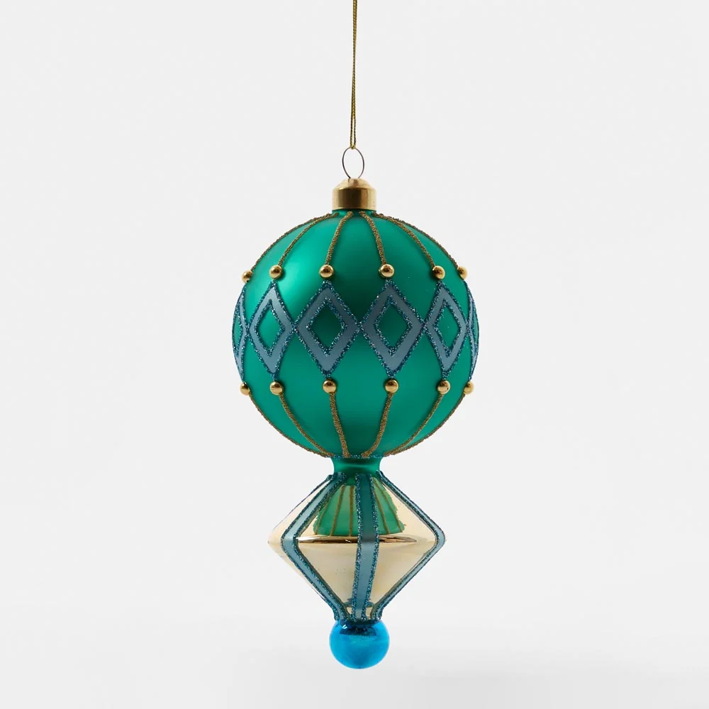 TEAL & BLUE CARINALE GLASS HANGING ORNAMENT X250227