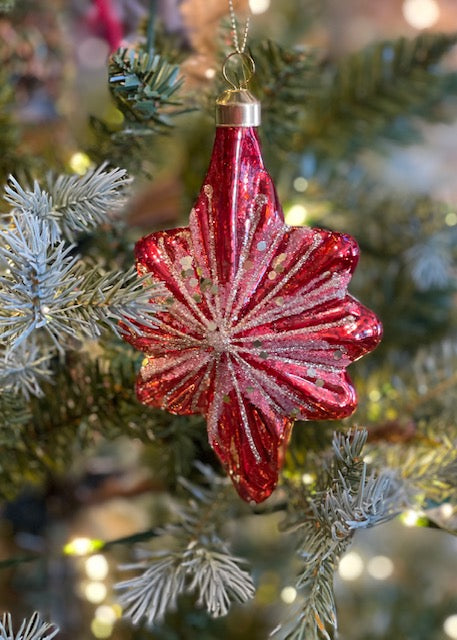 RED MERCURY FINISH STAR GLASS HANGING ORNAMENT X250244