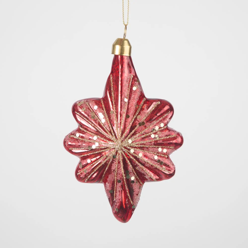 RED MERCURY STAR GLASS HANGING ORNAMENT X250244