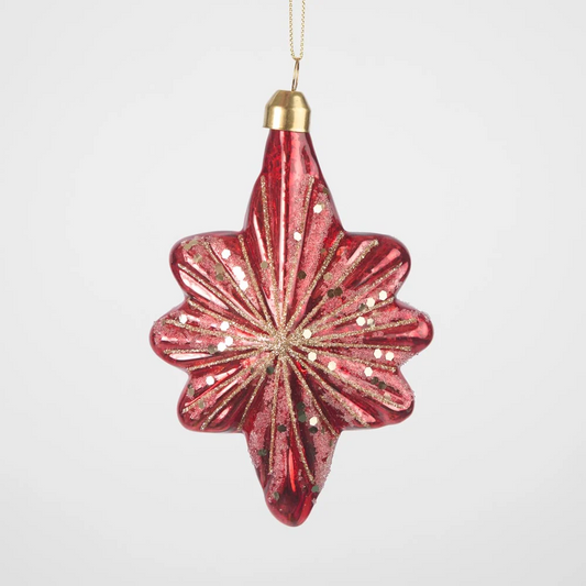 RED MERCURY FINISH STAR GLASS HANGING ORNAMENT X250244