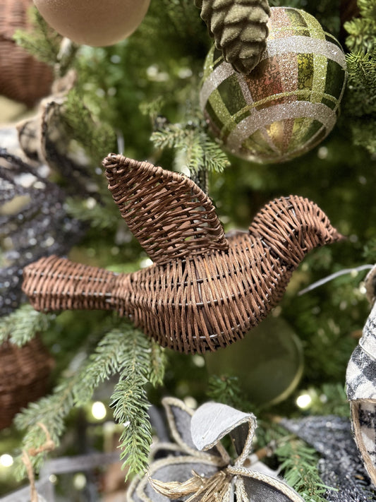 Rattan Peace Dove Ornament Chocolate PPX2618