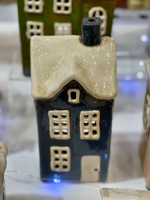 STONEWARE VILLAGE TEALIGHT HOUSE - NAVY COTTAGE LH056